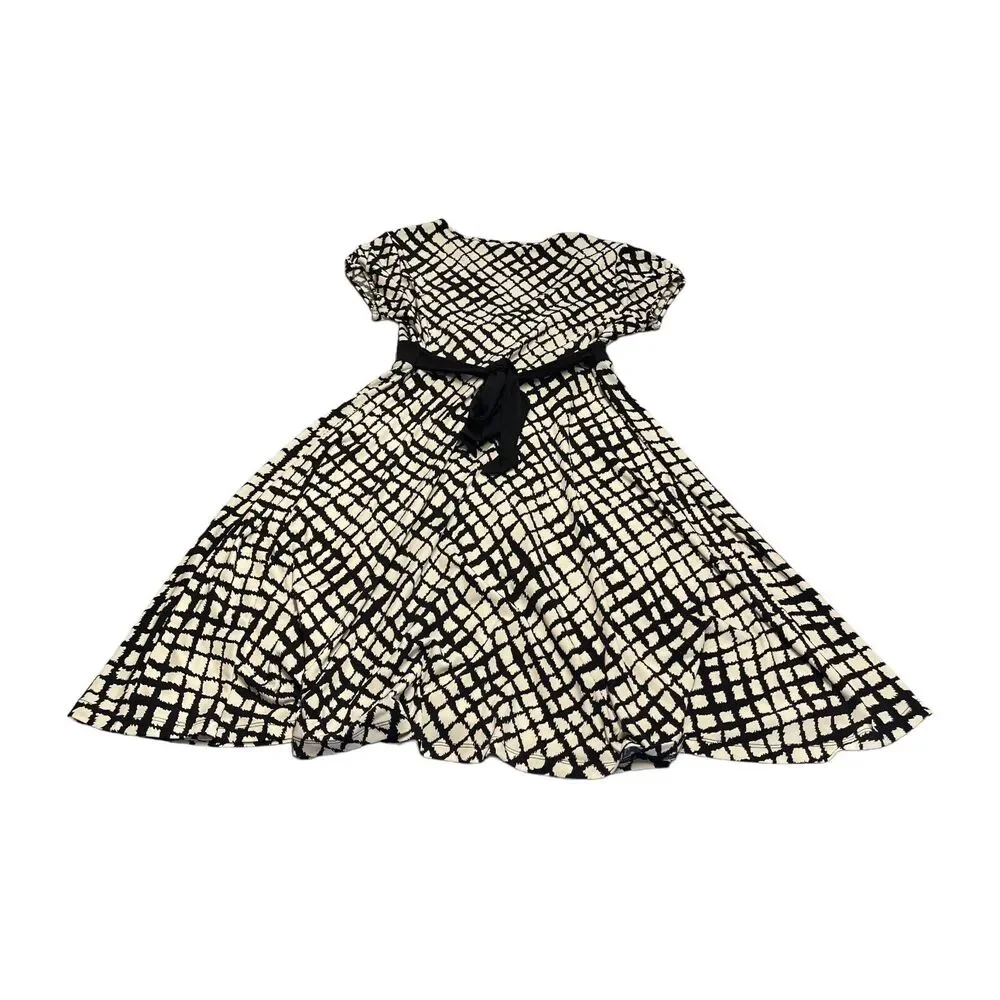Apt. 9 Fit & Flare Dress Women Small Petite White Printed Stretch Belted Waist - Picture 2 of 9